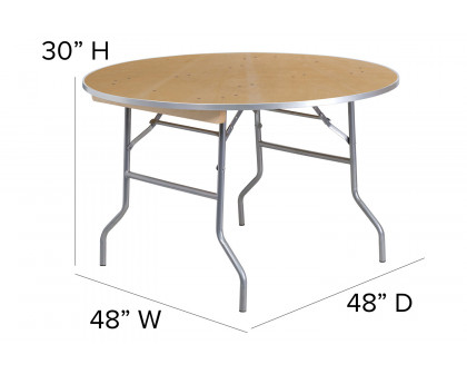 BLNK Fielder Round Birchwood Heavy Duty Folding Banquet Table with Metal Edges - 4'D