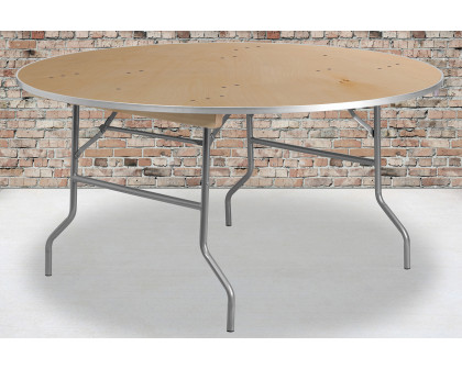 BLNK Fielder Round Birchwood Heavy Duty Folding Banquet Table with Metal Edges