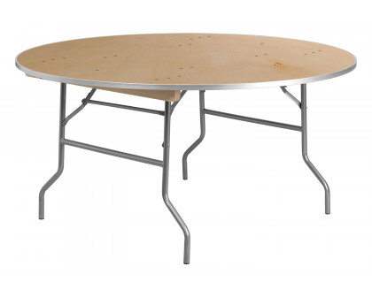 BLNK Fielder Round Birchwood Heavy Duty Folding Banquet Table with Metal Edges - 5'D