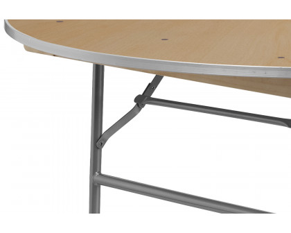 BLNK Fielder Round Birchwood Heavy Duty Folding Banquet Table with Metal Edges - 5'D