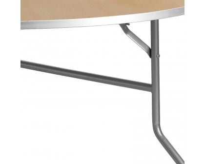 BLNK Fielder Round Birchwood Heavy Duty Folding Banquet Table with Metal Edges - 5'D