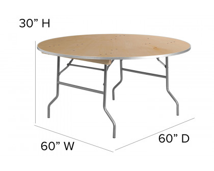 BLNK Fielder Round Birchwood Heavy Duty Folding Banquet Table with Metal Edges - 5'D