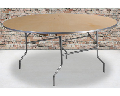 BLNK Fielder Round Birchwood Heavy Duty Folding Banquet Table with Metal Edges