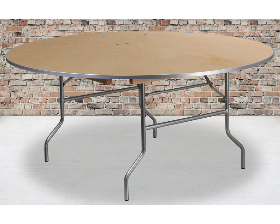 BLNK Fielder Round Birchwood Heavy Duty Folding Banquet Table with Metal Edges - 5.5'D