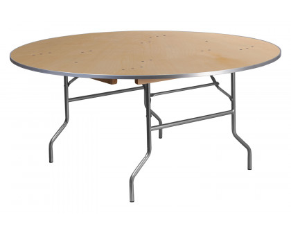 BLNK Fielder Round Birchwood Heavy Duty Folding Banquet Table with Metal Edges - 5.5'D