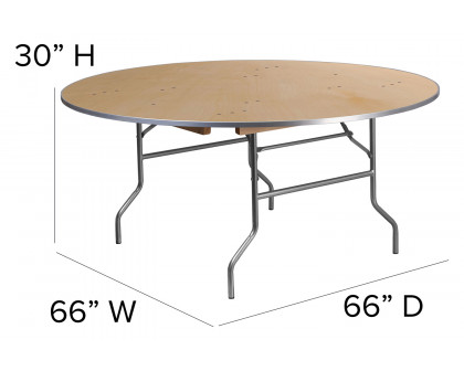 BLNK Fielder Round Birchwood Heavy Duty Folding Banquet Table with Metal Edges - 5.5'D