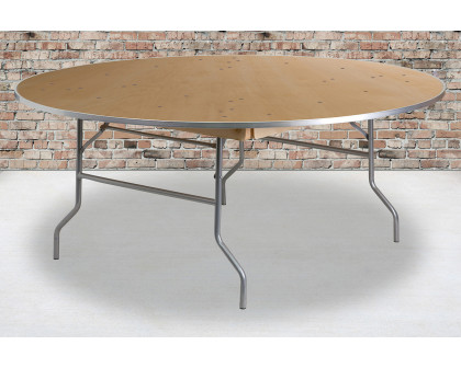 BLNK Fielder Round Birchwood Heavy Duty Folding Banquet Table with Metal Edges