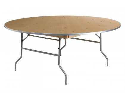 BLNK Fielder Round Birchwood Heavy Duty Folding Banquet Table with Metal Edges - 6'D