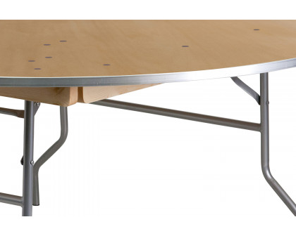 BLNK Fielder Round Birchwood Heavy Duty Folding Banquet Table with Metal Edges - 6'D