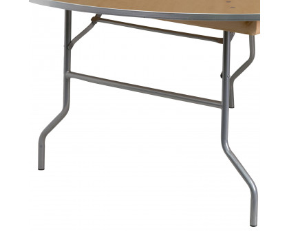 BLNK Fielder Round Birchwood Heavy Duty Folding Banquet Table with Metal Edges - 6'D