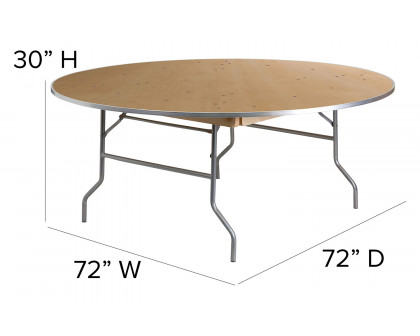 BLNK Fielder Round Birchwood Heavy Duty Folding Banquet Table with Metal Edges - 6'D