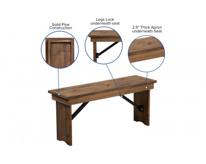 BLNK - HERCULES Series Antique Rustic Solid Pine Folding Farm Bench