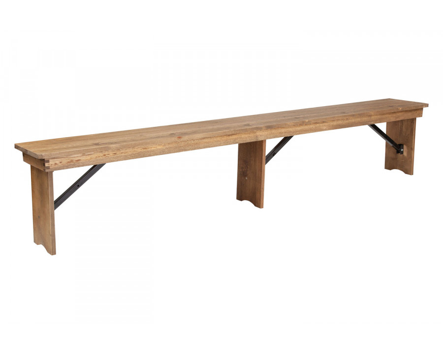 BLNK - HERCULES Series Antique Rustic Solid Pine Folding Farm Bench with 3 Legs