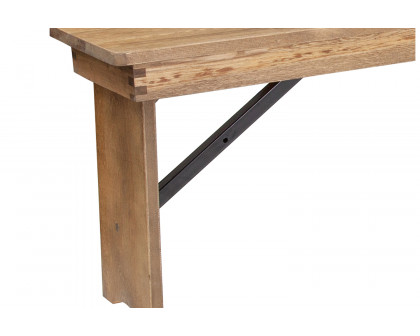 BLNK - HERCULES Series Antique Rustic Solid Pine Folding Farm Bench with 3 Legs