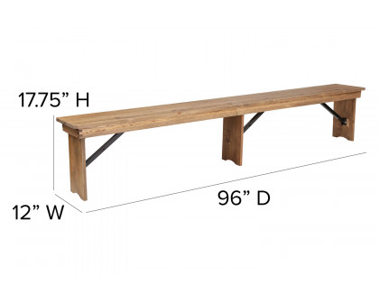 BLNK - HERCULES Series Antique Rustic Solid Pine Folding Farm Bench with 3 Legs