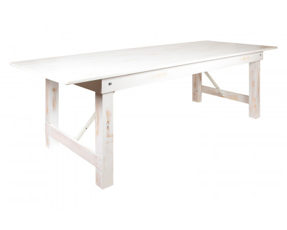 BLNK HERCULES Series Rectangular Antique Rustic Solid Pine Folding Farm Table - White, 40"W x 9'L