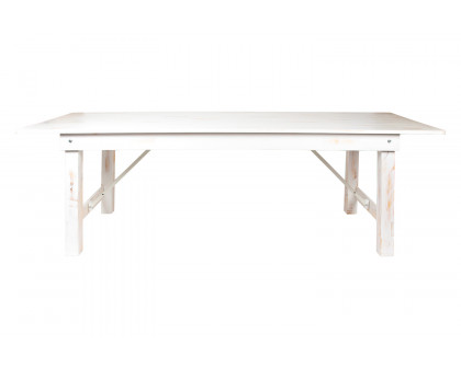 BLNK HERCULES Series Rectangular Antique Rustic Solid Pine Folding Farm Table - White, 40"W x 9'L