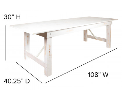 BLNK HERCULES Series Rectangular Antique Rustic Solid Pine Folding Farm Table - White, 40"W x 9'L