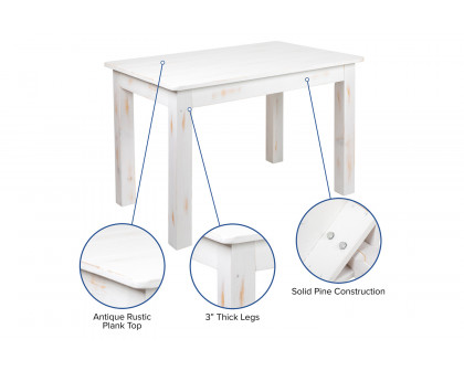 BLNK HERCULES Series Rectangular Antique Rustic White Solid Pine Farm Dining Table - 46"W x 30"L