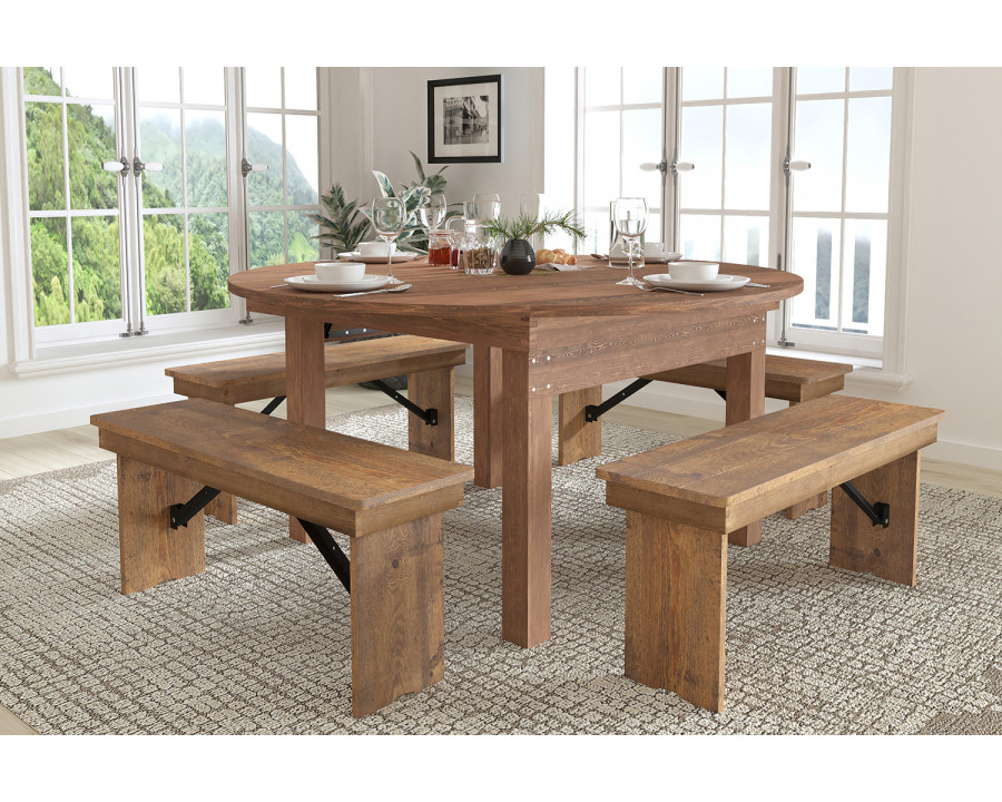 BLNK - HERCULES Series Round Rustic and Antique Pine Dining Table