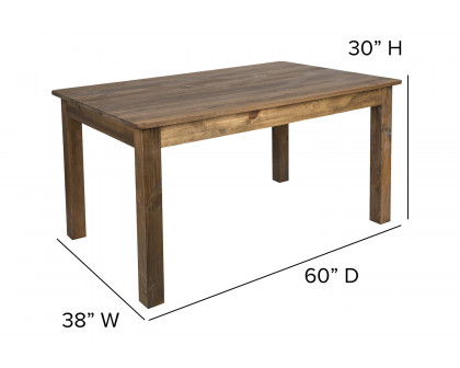 BLNK HERCULES Rectangular Antique Rustic Solid Pine Farm Dining Table - 38"W x 60"L