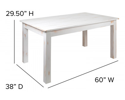 BLNK HERCULES Series Rectangular Antique Rustic White Solid Pine Farm Dining Table - 38"W x 60"L