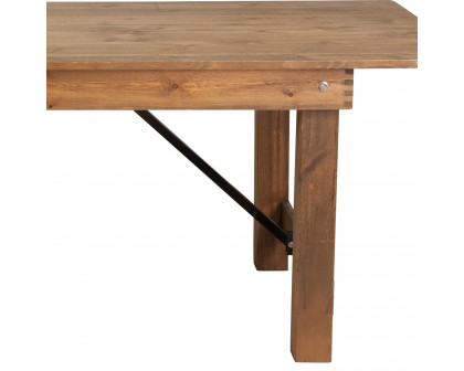 BLNK HERCULES Series Rectangular Antique Rustic Solid Pine Folding Farm Table - Natural, 40"W x 7'L