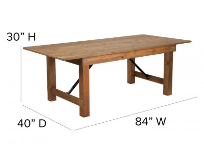 BLNK HERCULES Series Rectangular Antique Rustic Solid Pine Folding Farm Table - Natural, 40"W x 7'L