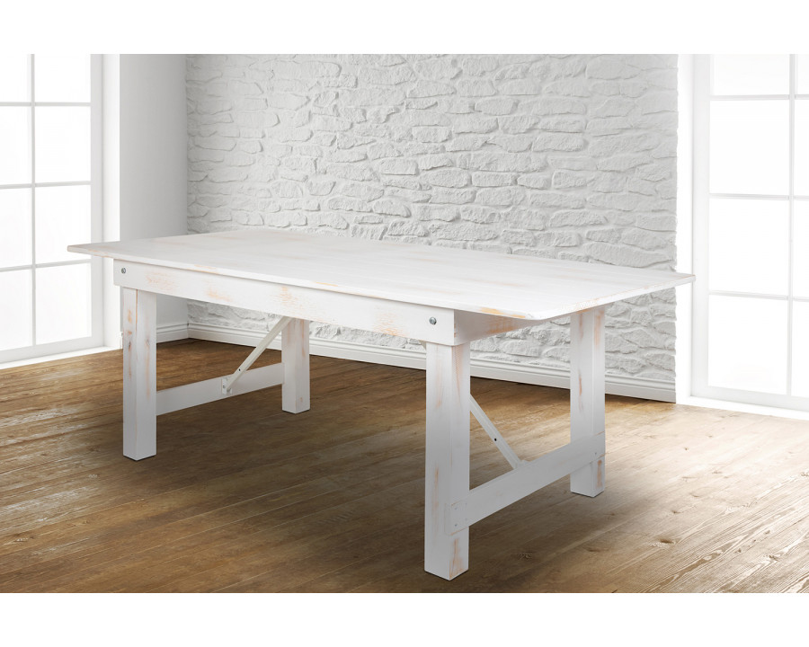 BLNK HERCULES Series Rectangular Antique Rustic Solid Pine Folding Farm Table - White, 40"W x 7'L