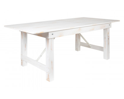 BLNK HERCULES Series Rectangular Antique Rustic Solid Pine Folding Farm Table - White, 40"W x 7'L