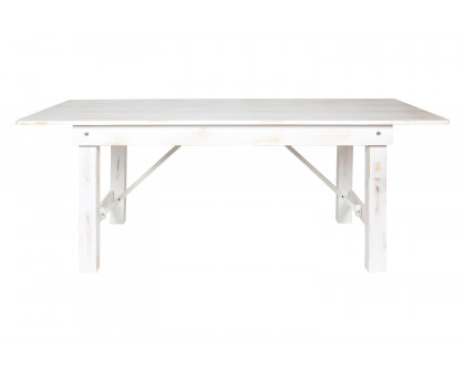 BLNK HERCULES Series Rectangular Antique Rustic Solid Pine Folding Farm Table - White, 40"W x 7'L