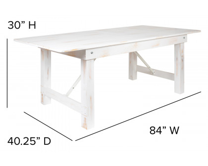 BLNK HERCULES Series Rectangular Antique Rustic Solid Pine Folding Farm Table - White, 40"W x 7'L