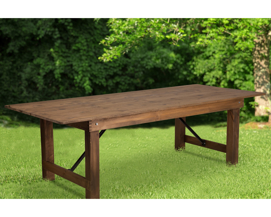 BLNK HERCULES Series Rectangular Antique Rustic Solid Pine Folding Farm Table - Natural, 40"W x 8'L