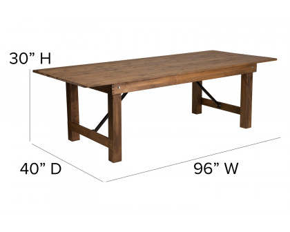 BLNK HERCULES Series Rectangular Antique Rustic Solid Pine Folding Farm Table - Natural, 40"W x 8'L