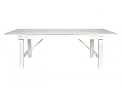 BLNK HERCULES Series Rectangular Antique Rustic Solid Pine Folding Farm Table - White, 40"W x 8'L