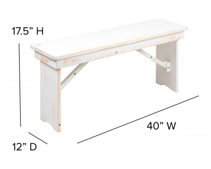 BLNK HERCULES Series Antique Rustic Folding Farm Table and Four Bench Set - White, 40"W x 7'L