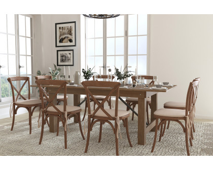 BLNK HERCULES Series Antique Rustic Folding Farm Table Set with 8 Cross Back Chairs and Cushions