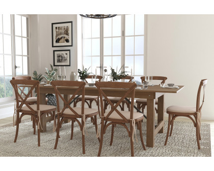 BLNK HERCULES Series Antique Rustic Folding Farm Table Set with 8 Cross Back Chairs and Cushions