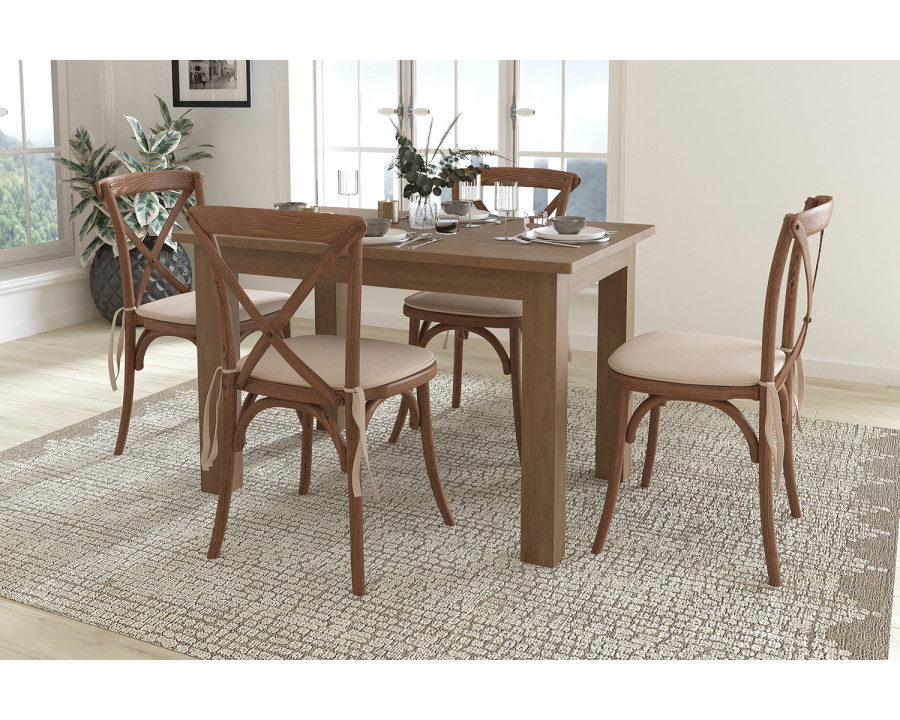 BLNK HERCULES Antique Rustic Farm Table Set with 4 Cross Back Chairs and Cushions