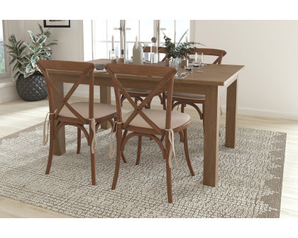 BLNK HERCULES Antique Rustic Farm Table Set with 4 Cross Back Chairs and Cushions