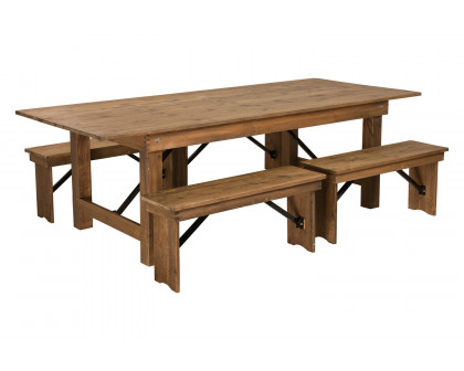 BLNK HERCULES Series Antique Rustic Folding Farm Table and Four 40.25"L Bench Set