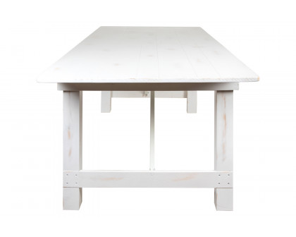 BLNK HERCULES Series Antique Rustic Folding Farm Table and Four 40.25"L Bench Set - White