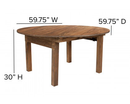 BLNK - HERCULES Series Round Solid Pine Folding Farm Dining Table Set with 4 Cross Back Chairs and Cushions