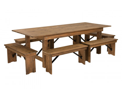 BLNK HERCULES Series Antique Rustic Folding Farm Table and Six Bench Set