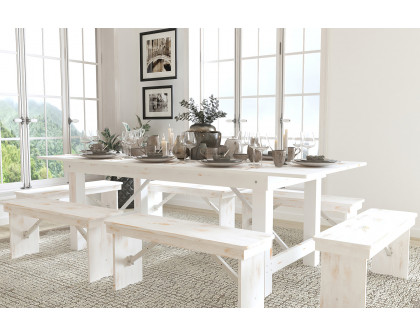 BLNK HERCULES Series Antique Rustic Folding Farm Table and Six Bench Set