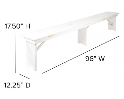 BLNK HERCULES Series Antique Rustic Folding Farm Table and Two Bench Set - White, 40"W x 8'L