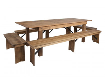 BLNK HERCULES Series Antique Rustic Folding Farm Table and Four Bench Set - Natural, 40"W x 8'L