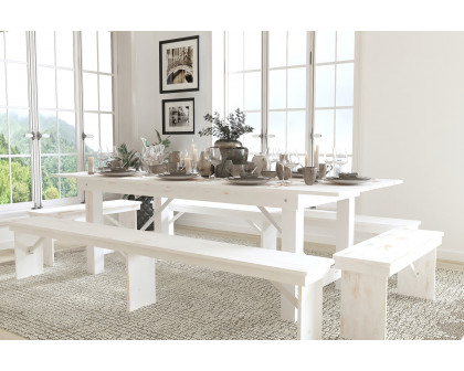 BLNK HERCULES Series Antique Rustic Folding Farm Table and Four Bench Set