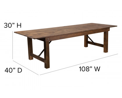 BLNK HERCULES Series Antique Rustic Folding Farm Table and Two Bench Set - Natural, 40"W x 9'L