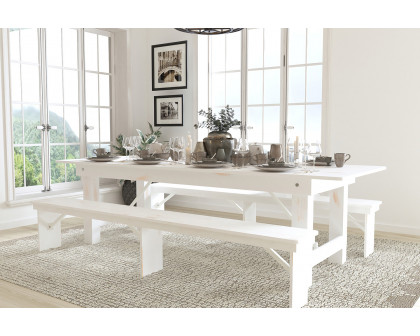 BLNK HERCULES Series Antique Rustic Folding Farm Table and Two Bench Set